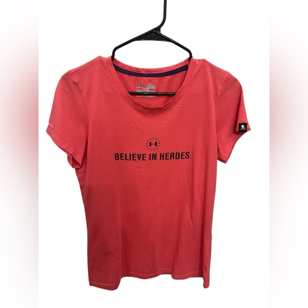 Under Armour “Believe in Heroes” Coral Pink Graphic Performance Tee